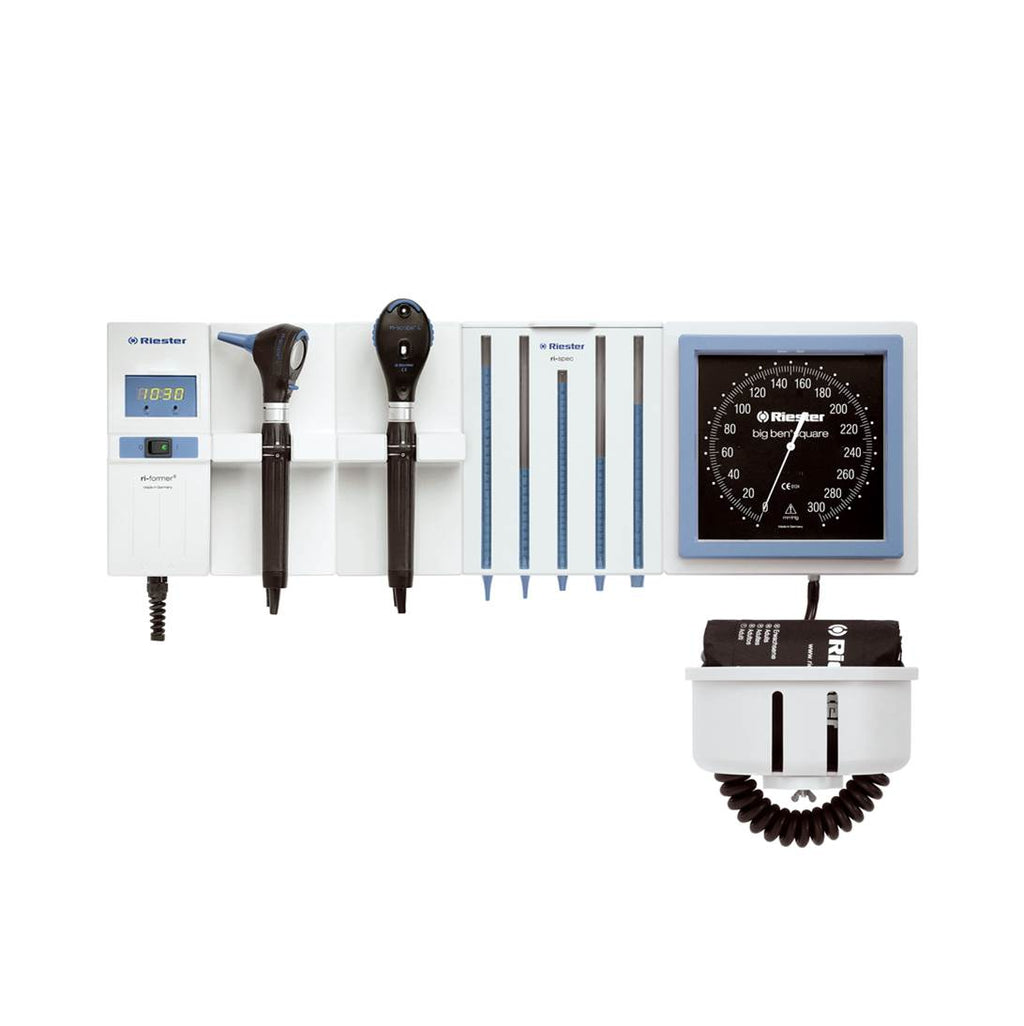 Unidad de Diagnóstico de Pared ri-former, 2 mangos c/Cabezales, Dispensador, Esfigmomanómetro, reloj - RIESTER MEXICO